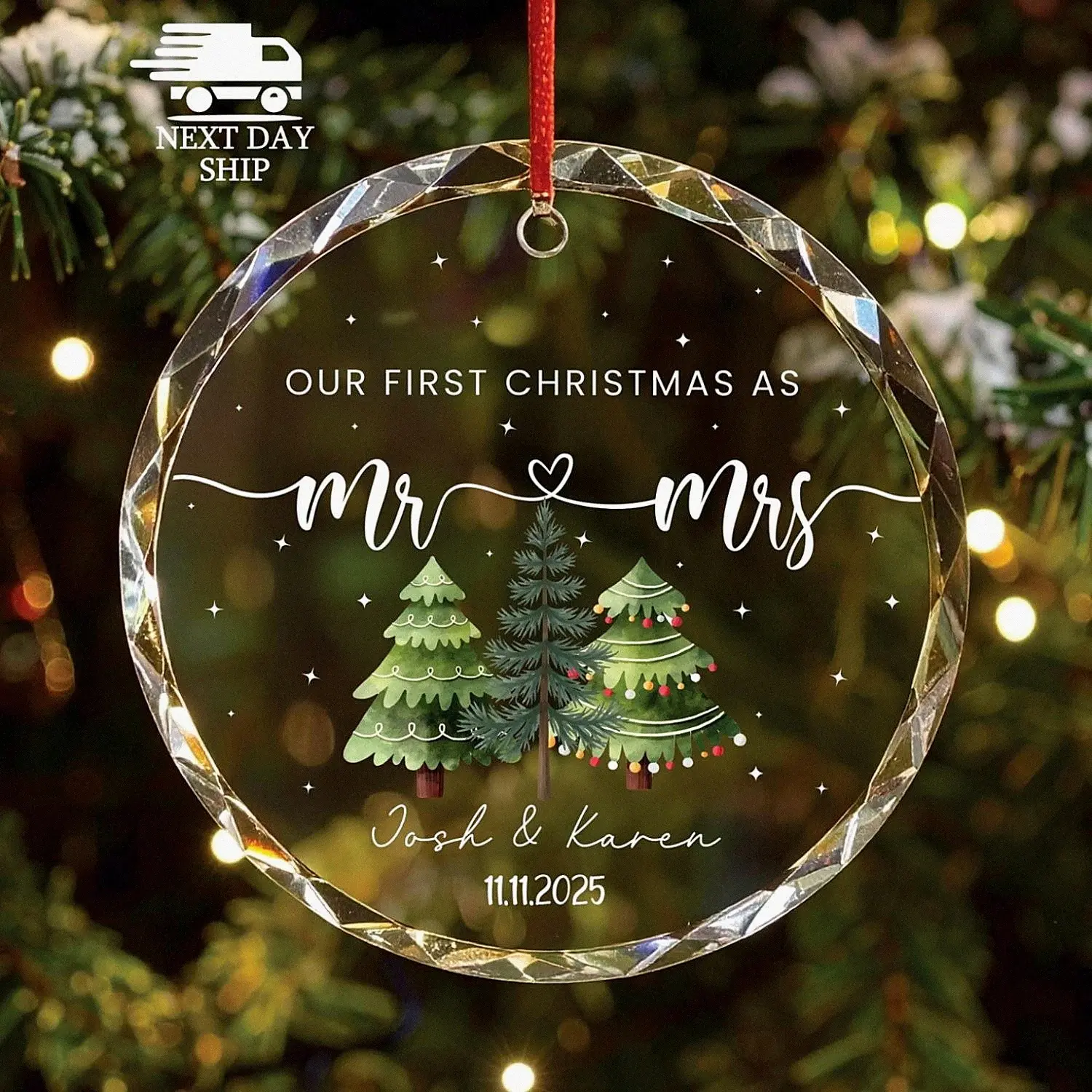 Custom Name Ornament, Our First Christmas As Mr & Mrs Ornament, Gift for Newlywed, Gift for Couple, Christmas Ornament Gift, Family Gift