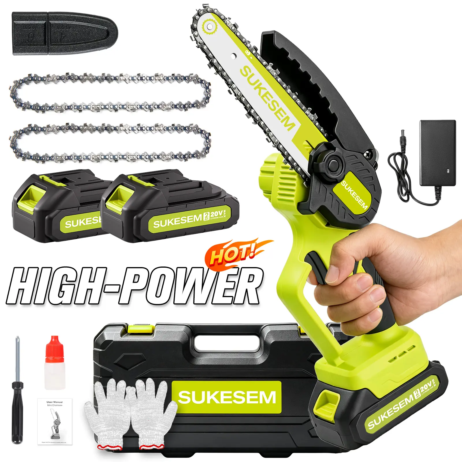 SUKESEM 6-in Mini Chainsaw Tree Trimmer, Lightweight Portable Handheld Plastic-Body Cordless Chainsaw with Rechargeable Battery & Storage Box for Tree Trimming, Wood Cutting