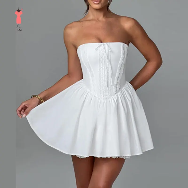 beige tube top short dress Averie White Fur Off-Shoulder Beige Sequin Mini Dress main image 1