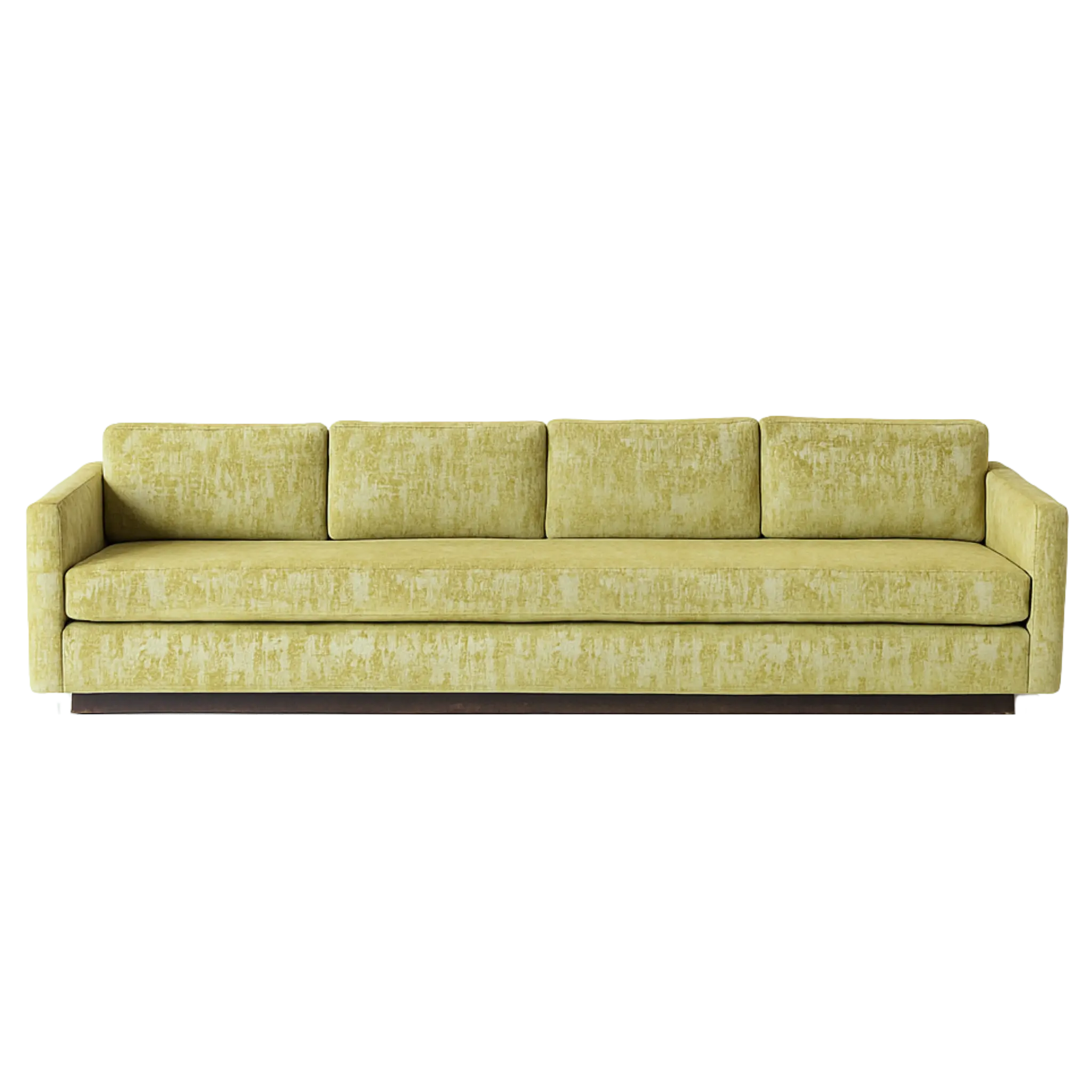 Milo Baughman Tuxedo Sofa in Chartreuse Velvet