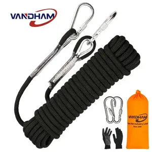Outdoor Climbing Rope with Gloves & Hooks, High Strength Static Climbing Rope with Anti-slip Gloves & 2 Steel Look Hooks, Suitable for Climbing, Ice Climbing, Escape, Fire Rescue, Rope Carabiner