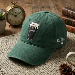 Embroidered Guinness St Patrick Hat, Dad Cap Washed, Drink well with others
