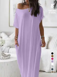 Elegant Casual Women's House Dress, Loose Fit Comfortable Breathable Knit Fabric, Stretchy Ventilated Nightgown for Daily Use Loungewear