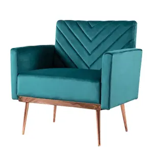 Modern Tufted Velvet Accent Chair with Gold Legs in Teal