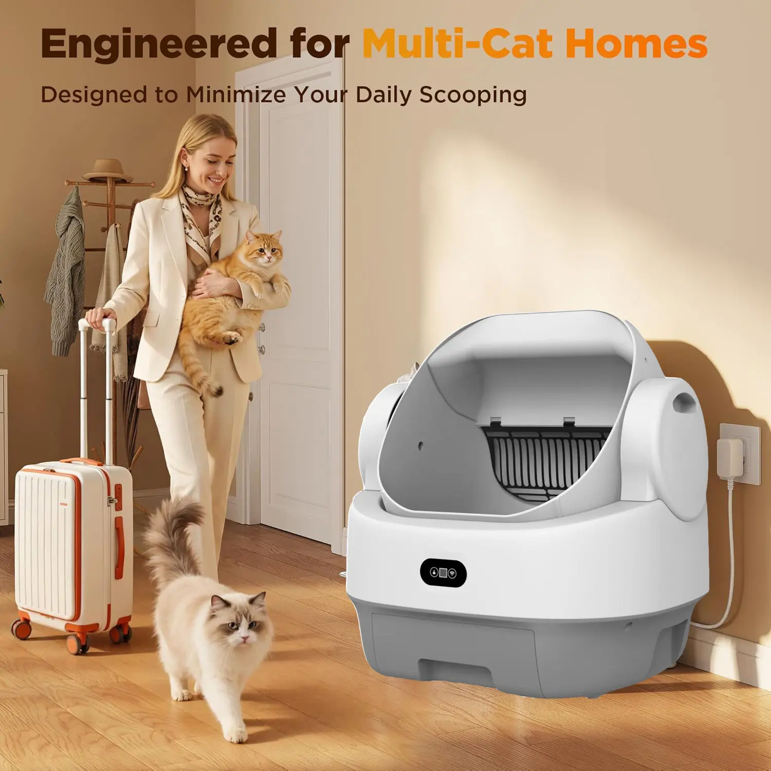 Self-Cleaning Automatic Cat Litter Box, Extra Large Open-Top Smart Cat Toilet with Built-in Odor Lock Deodorizer Cartridge, WiFi App Remote Control & Cat Health Tracking Record, Perfect for Multi-Cat Households & Busy Lazy Cat Parents,smart cat toilet