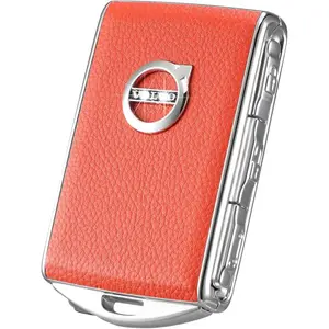 Car Key Fob Cover for Volvo XC90, XC60, XC40, S60, S90, V90, Zinc Alloy Frame Leather Surface