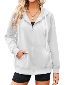 ZEAGOO comfyclothing Women's Lightweight Hoodies Full Zip Up Oversized Sweatshirts with Pockets Long Sleeve Thin Casual Hooded Jackets Basic collar chic coats Ribbed Skirts