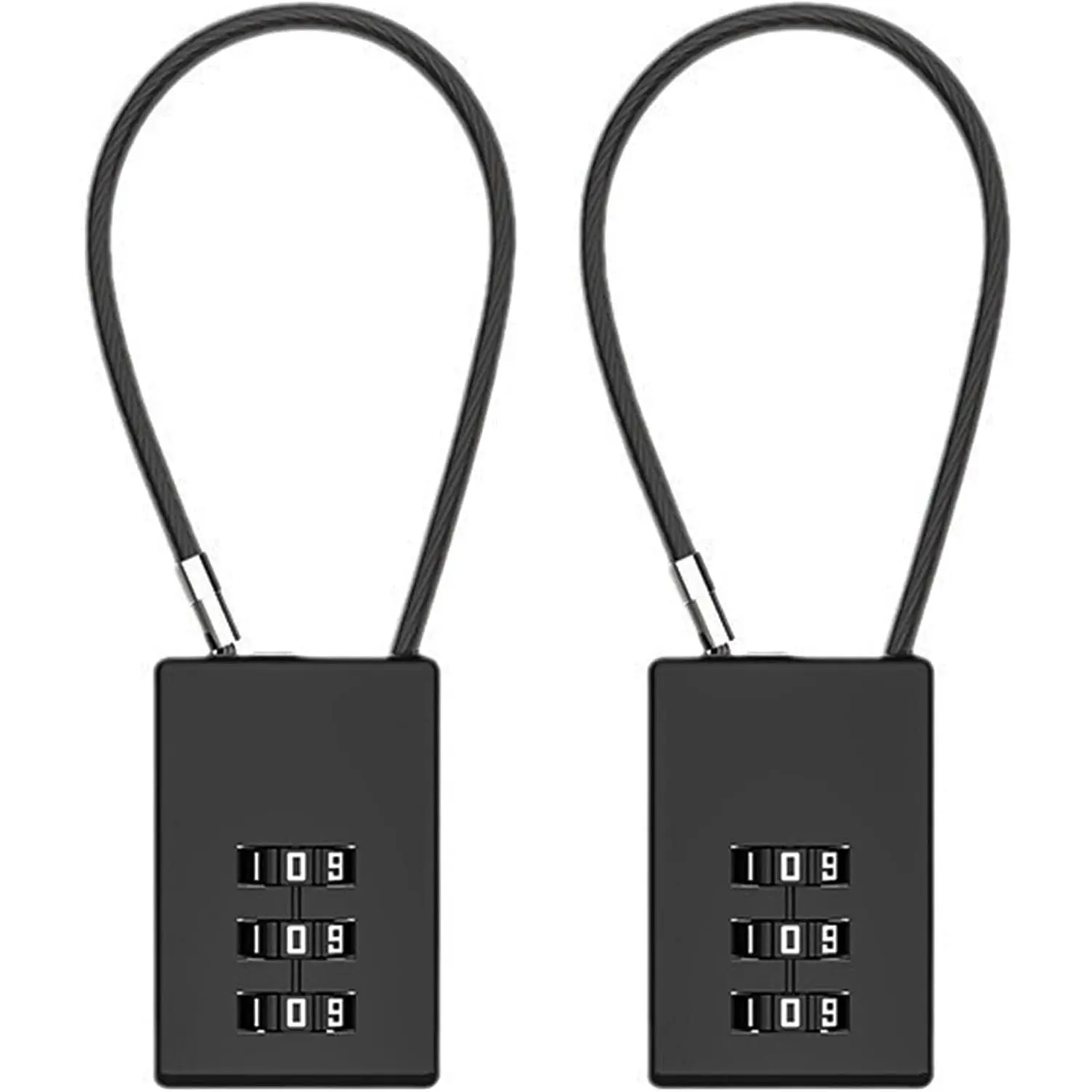 2 Pcs 3 Digit Combination Locks with Steel Cable, Zinc Alloy Cable Locks Wire Cable Padlock for Luggage, Suitcase, Toolbox, Gym Locker, Helmet, Cabinet (Black)