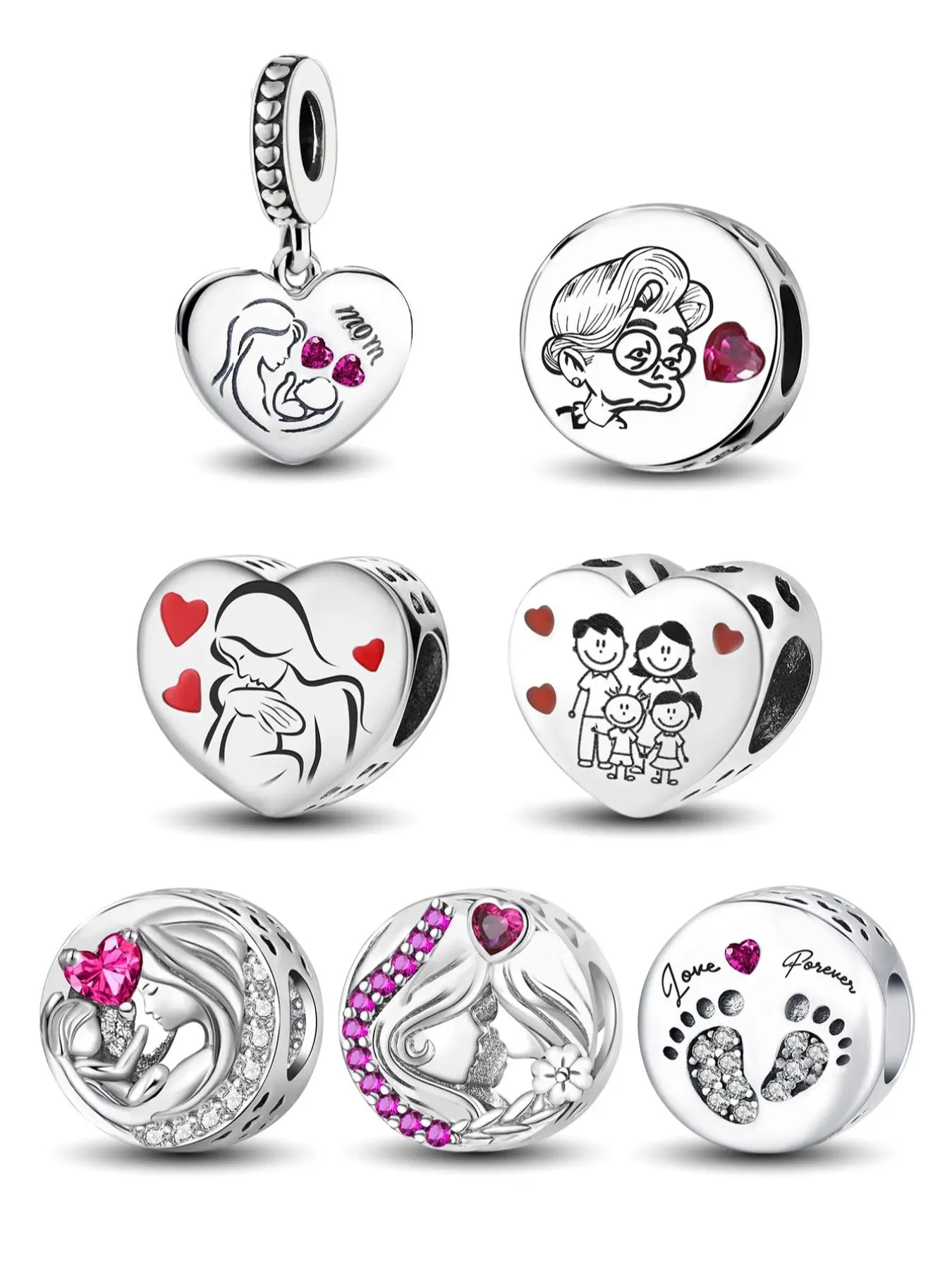 Heart & Footprint & Family Pattern Charms, Diy With Charms, Diy Jewelry Making, Fashionable DIY Jewelry Accessories for Women & Girls, Trendy All-match & Exquisite DIY Jewelry for Birthday Gift
