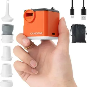 【Outdoor essential】Camdoor Portable Mini Air Pump for Air Mattress & Pool Floats, carabiner，Fast Inflate & Deflate Camping Pump with LED Light,  Inflatable Sleeping Bag Air Bed Airbeds,  2400mAh Super Strong Mini Air Mattress Pump with Camping Light