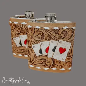 Gambler Tooled  Leather Flask by Countryside Co.