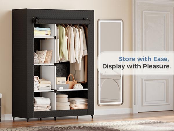 Portable Wardrobe Closet with Cover, Freestanding Portable Garment Rack, Portable Closet Wardrobe for Clothes Storage, Clothes Organizer for Bedroom, Dorm, Apartment, Black.