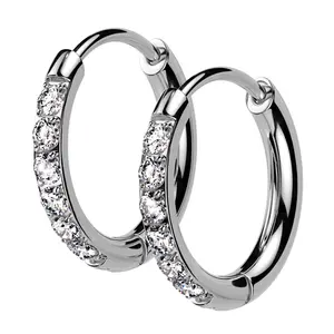 Clear CZ Hoop Stainless Steel Hinged Earrings