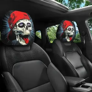2-Pack Hip Hop Skull Print Car Headrest Covers, Universal Fit, Easy Installation, Car Interior Accessory, Long-Drive Neck Comfort Protector for Leisure Use
