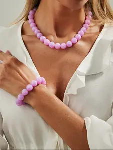 Boho Acrylic Beaded Necklace Bracelet Set, Elegant Lightweight Jewelry for Women, Perfect Gift for Daily Wear & Parties