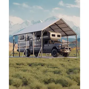 20x20 ft Metal Carport Kit, 120° Steep-Pitch Vertical Roof for Efficient Snow Shedding, Heavy-Duty Shelter for RV, Tractors and 2 Cars, Steel Frame, Steel Columns