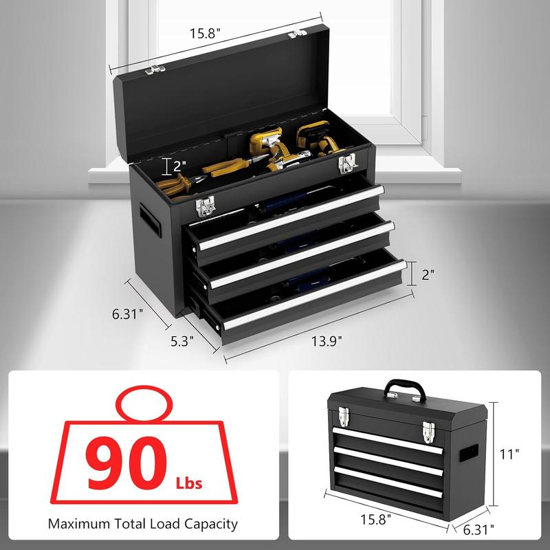 3 Drawer   Box, Portable   Box  EVC Liners and Latches Closure, Heavy Duty Steel  Chest  Ball Bearing Opening and Powder Coated Finish, Black Lockable Weed Eater Rack for Trailers Carpenter Tool Belt with Suspenders wrench metal garden pack out rolling