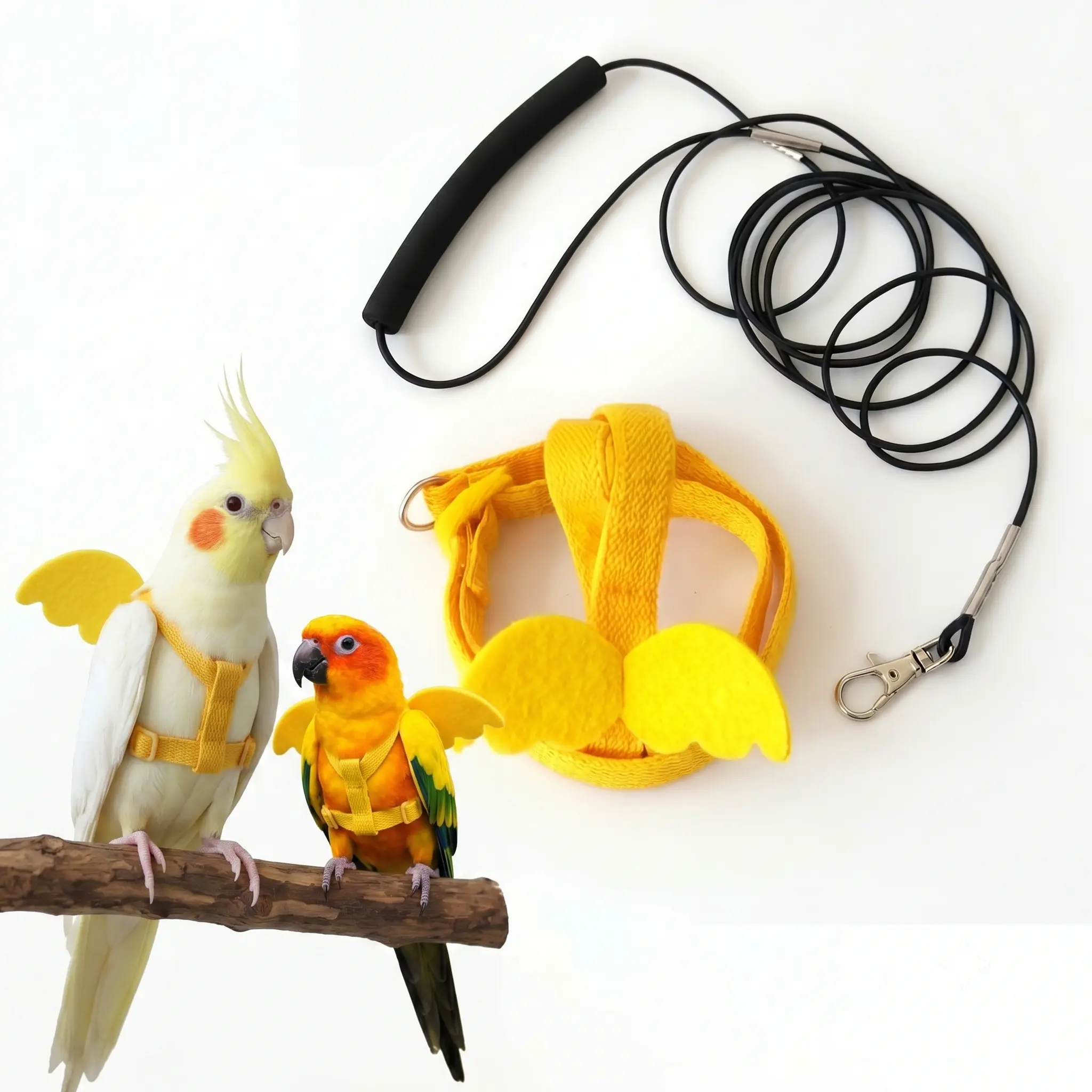 Adjustable Bird Training Aid Harness & Leash Set, Rayon Fiber Anti-Bite Escape-Proof Secure-Hold Outdoor Rope, Weather Resistant for Cockatiel & Small Birds, Outdoor Safe