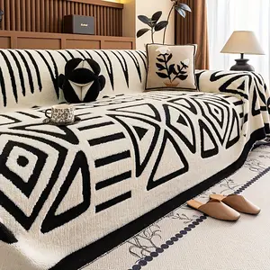 Bohemian Style Geometric Pattern Short Plush Sofa Couch Covers, Couch Cover, Couch Slipcover, Soft Thickened Cushion, Pet Friendly Anti-Scratch, Home Decor, All Seasons Use