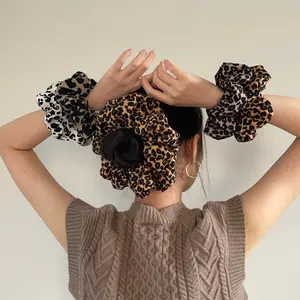 Personalized  Gift Corduroy Leopard Print Scrunchies Custom Animal-Print Hair Accessories