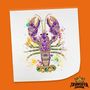 Jeweled Rhinestone Crawfish Design - Mardi Gras DTF Heat Transfer Sheet