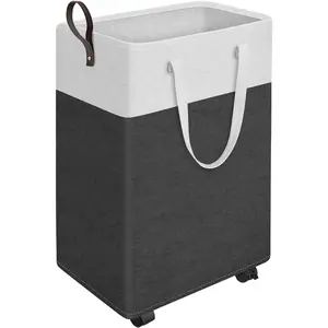 Rolling Large Laundry Hamper Large Collapsible Basket on Wheels, Waterproof Clothes Hamper, Narrow Corner Clothes Bins with Handles for Bathroom, Bedroom & Dorm (25 Inches Grey)