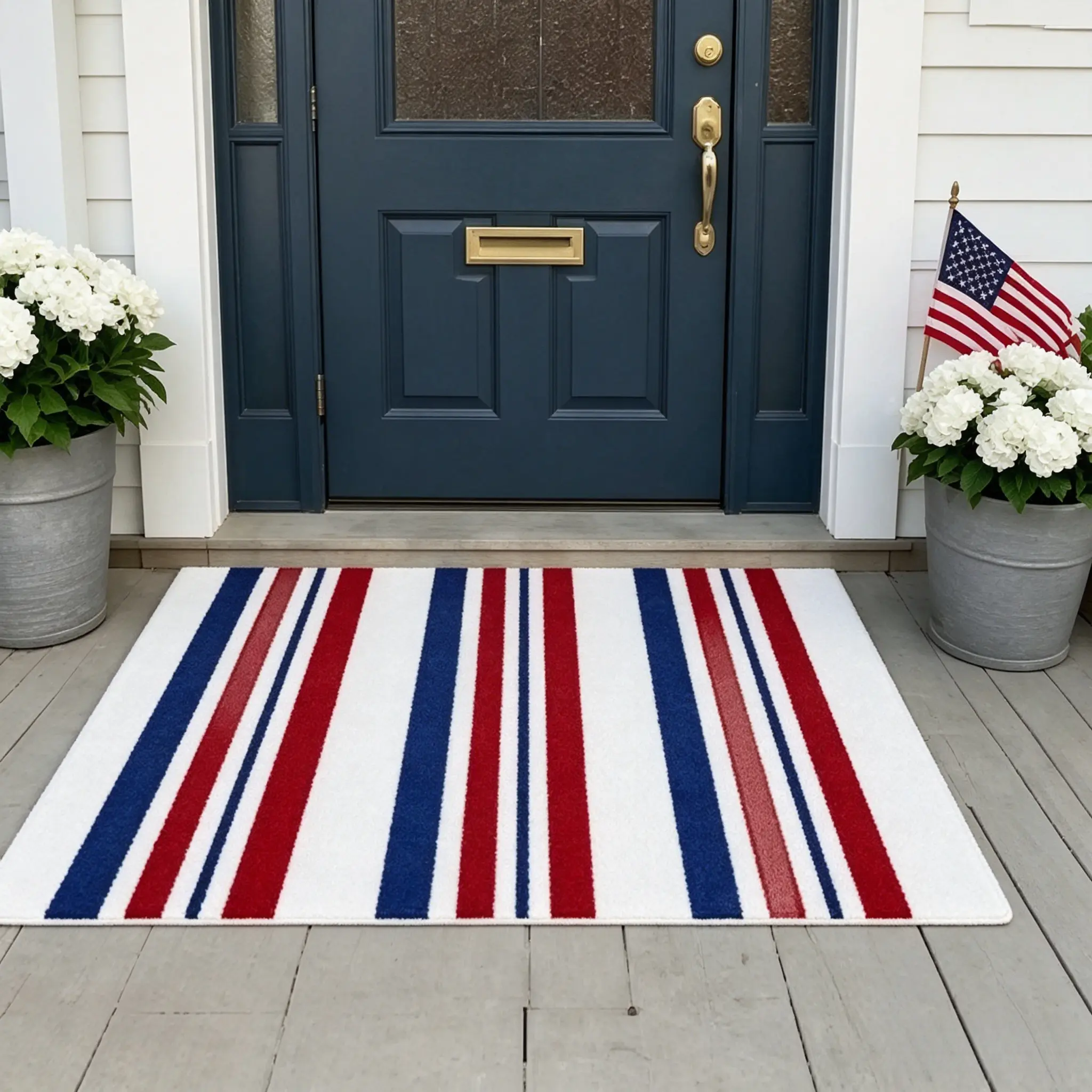 Patriotic Red White Blue Stripe Outdoor Door Mat, Non-Slip Indoor Outdoor Porch Rug, Holiday Home Decor Floor Mat, Farmhouse Style Entryway Rug for Celebrations, Independence Day and Memorial Day