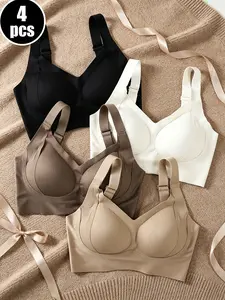 4-Pack Women's Lifting Bras, Full Cup Adjustable Breathable Comfort, Wireless Seamless High Support, Ideal for All Seasons, Wirefree Bra