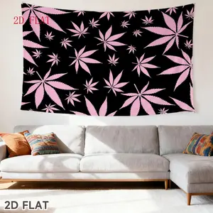 1-piece large horizontal leaf tapestry backdrop banner - pink, suitable for modern room decoration, theme walls, made of polyester fabric, suitable for bedrooms and dormitories