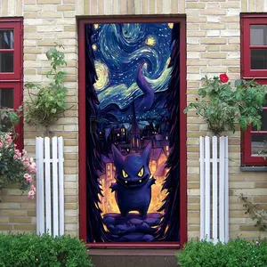 2 Gengar Starry Night Wall Sticker Pokemon Theme Decorative Decal for Living Room Bedroom Kids Room Self Adhesive Waterproof Removable PVC Cartoon Wall Art Decor Household Decoration Supplies