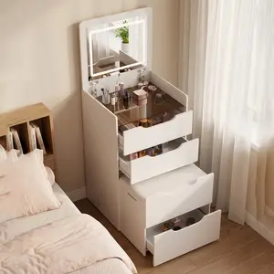 Compact 3-in-1 Dressing Table — Features a Flip-Top Mirror with Built-in Lighting, Concealed Storage Stool, and Three-Tier Drawers — Mini Vanity Desk for the Bedroom (White)