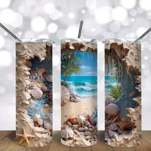 3D Cracked Wall Beach Sea Shells tumbler 20 oz