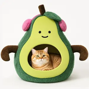 Cute Cat Beds for Indoor Cats, Small Dog Beds, Soft Washable Pet Beds for Kitten and Puppy, Funny Avocado Cat Cave, 19 Inches Soft Cartoon Cat Cave Bed