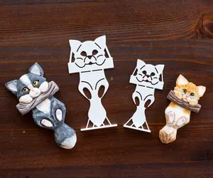 Cat on a Log Wood Carving Stencil SET | 3D Printed Template for Caricature & Wood Spirit Designs | Tutorial Video Below