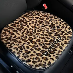 Leopard Print Car Seat Cover, Cute Cartoon Cat Design, Autumn Winter Comfortable Plush Car Seat Cushion, Automotive Interior Cushion, Universal Fit Car Mat