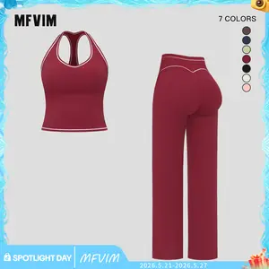 MFVIM Women's Sporty Tracksuit Set - Casual Two-Piece Athletic Wear, 78% Nylon 22% Spandex, Ideal for Gym & Daily Activities, H-Shaped Back Design, Bell-Bottom Pants