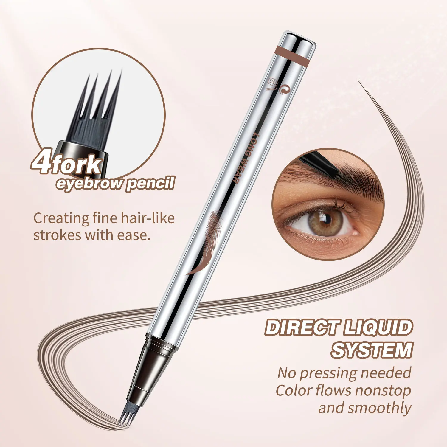 OLIBOLLA Waterproof 4-Tip Micro-Fork Eyebrow Pen, Cosmetics for Hair-Like Strokes, Long-Lasting, Smudge-Proof, Easy Daily Makeup Use, Brow Pencil, Daily Wear