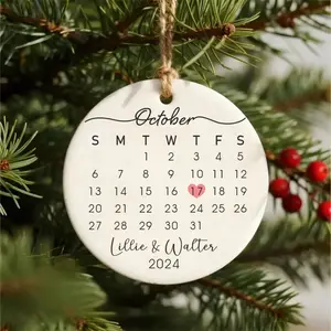 Engagement Day Keepsake Ornament, Engagement Announcement, Personalized Calendar with Names, Engaged Couple Ceramic