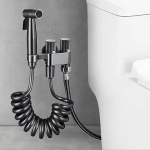Bathroom cleaning artifact Gun Gray Toilet Bidet Sprayer Set with Dual Control Angle Valve, Handheld Bathroom Sprayer and 2m Spring Hose