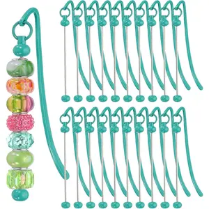 Beadable Bookmarks, 20 count Beaded Bookmark DIY Metal Blank Bar Bulk for Bookmark DIY Making Craft, Beading Pendant Charm, Peacock Blue