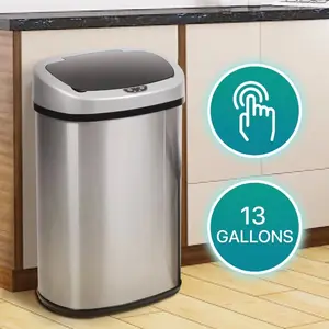 Dkeli Kitchen Trash Can 13 Gallon Garbage Can Automatic Sensor Waste Bin Touchless Stainless Steel Trash Can with Lid for Home Bathroom Office
