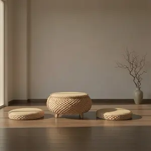 Zen Woven Storage Tea Table Set – Tatami Style Floor Table with Cushions