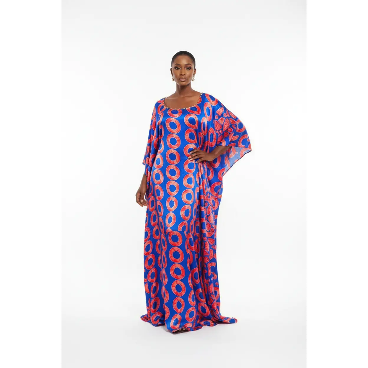 Royal Blue Circle Print Kaftan Maxi Dress