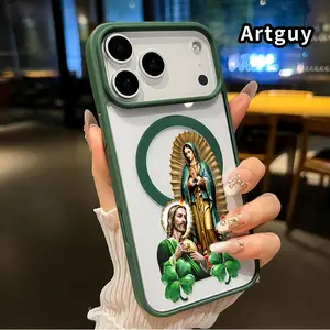 Magnetic Phone Case Supports Wireless Charging Case for iPhone 17 16  Pro Max Plus 15 14 13 12 11 Air E Divine Holy Pair Pattern Non-Yellowing Shockproof Clear Slim Protective Softcase Transparent Acrylic Cover