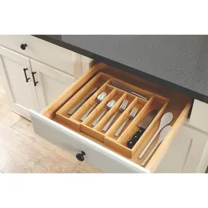Natural Bamboo Expandable Silverware Organizer, 13.98 X 10.04-15.35 X 1.97 Inches Kitchen Smooth