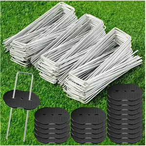 100 count Landscape Staples Set, 80 count Galvanized Garden Stakes and 20 count Gasket, 6 Inch 11 Gauge Heavy Duty Galvanized Landscape Pins Staples for Securing Lawn Fabric, Weed Barrier