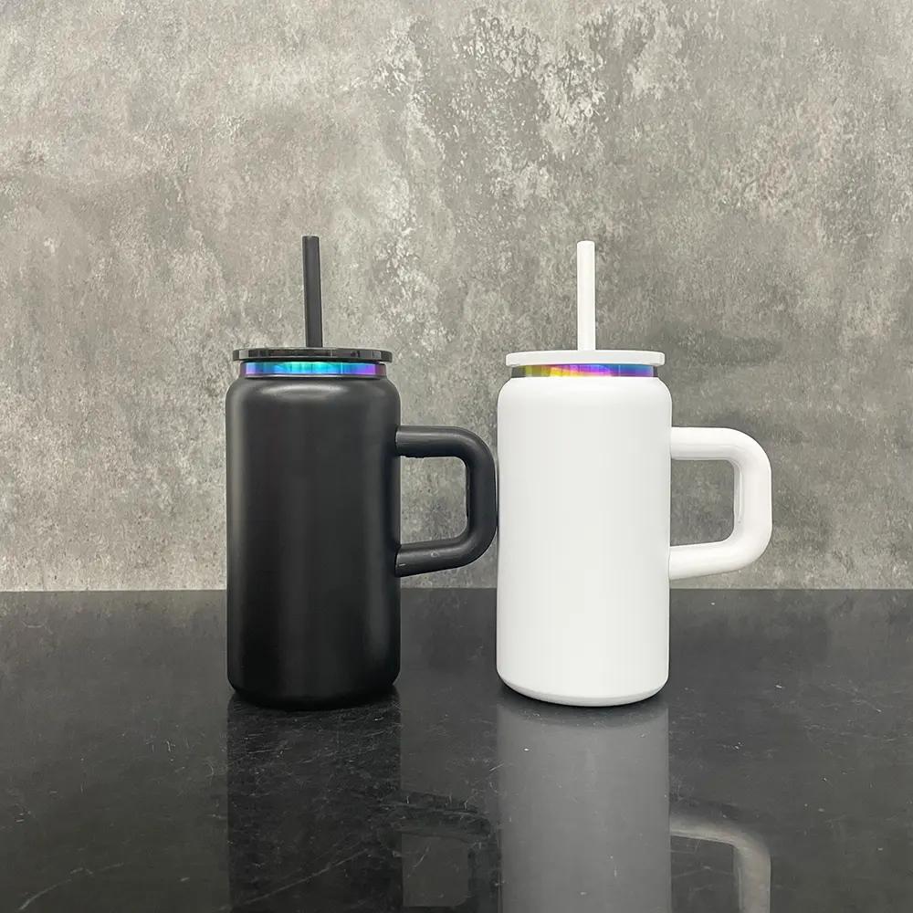 6pcs pack of 16oz rainbow stainless steel handle can tumbler stainless steel vacuum insulated mason jar with handle and lids straw USA warehouse laser engraving tumblers