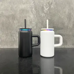 6pcs pack of 16oz rainbow stainless steel handle can tumbler stainless steel vacuum insulated mason jar with handle and lids straw USA warehouse laser engraving tumblers