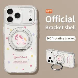 Polka dot pony pattern phone case for  iPhone 13/14/15/16/17 Pro Max,17Air– 360° spinning kickstand, high-clear transparent material, and full-body shockproof protection.