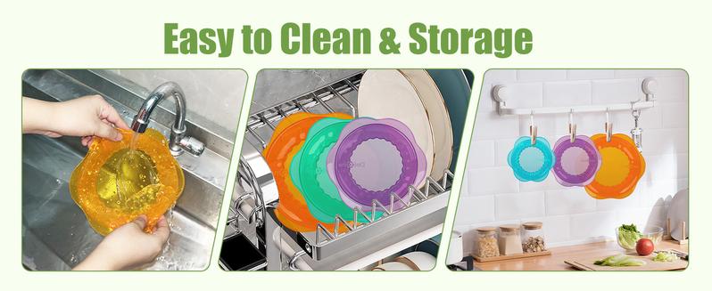 Rottogoon Silicone Stretch Lids for Food Storage Reusable Elastic Bowl Covers for Cups Jars Round & Rectangular Containers Microwave Safe Fridge Covers Multicolor Food Grade Kitchen Utensils & Accessories Kitchenware